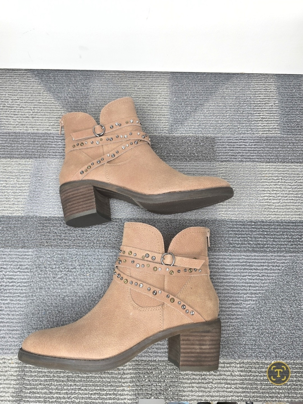 Lucky Brand Callam Tan Leather Studded Ankle Booties